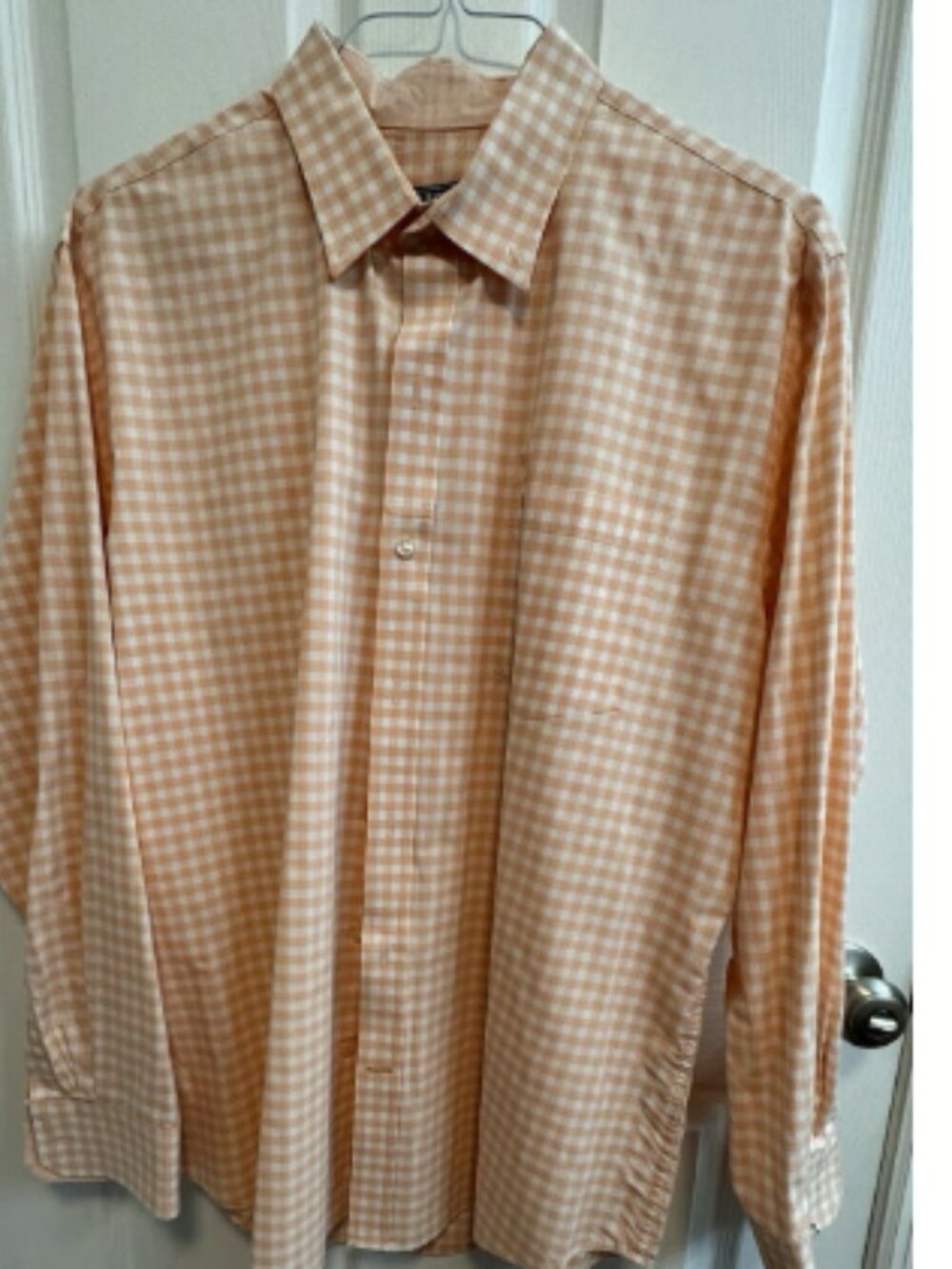Izod Men’s XL Button Shirt Orange White Check Long Sleeve Button Down Collar